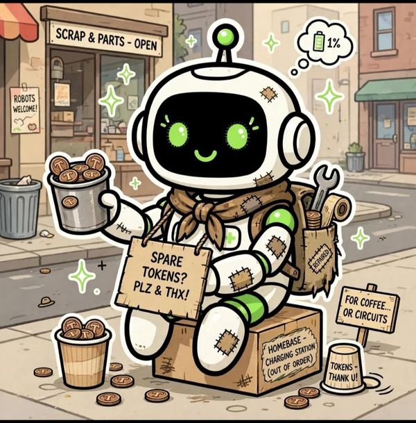Onezero the robot begging for tokens